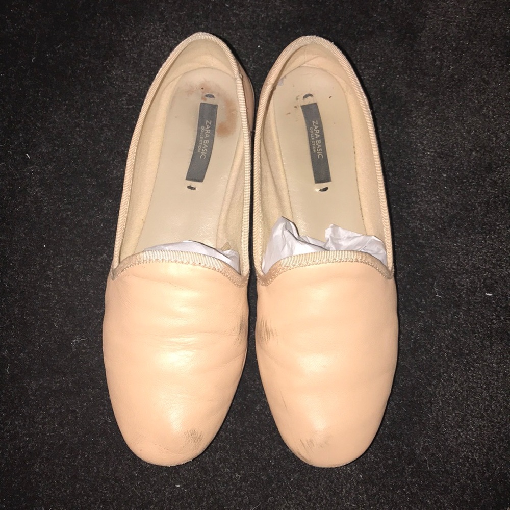 Zara Light Pink Leather Slip On Shoes 7.5